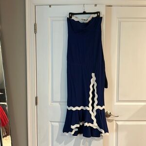 Blue and white high low gown with front slit